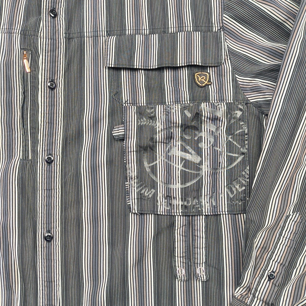 Rocawear Men 2XL Black Striped Long Sleeve Button Up Shirt Streetwear Y2K Cotton - Picture 5 of 15